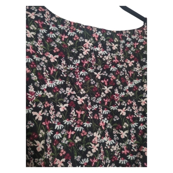 Draper James XL Black Floral Tiered Fit And Flare Midi Dress Elbow Puff Sleeves - Picture 7 of 8